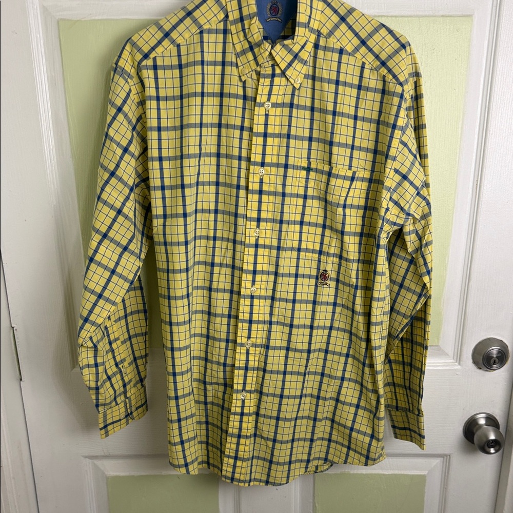 (1993) Tommy Hilfiger Yellow and Blue Checkered Shirt, Size: Small